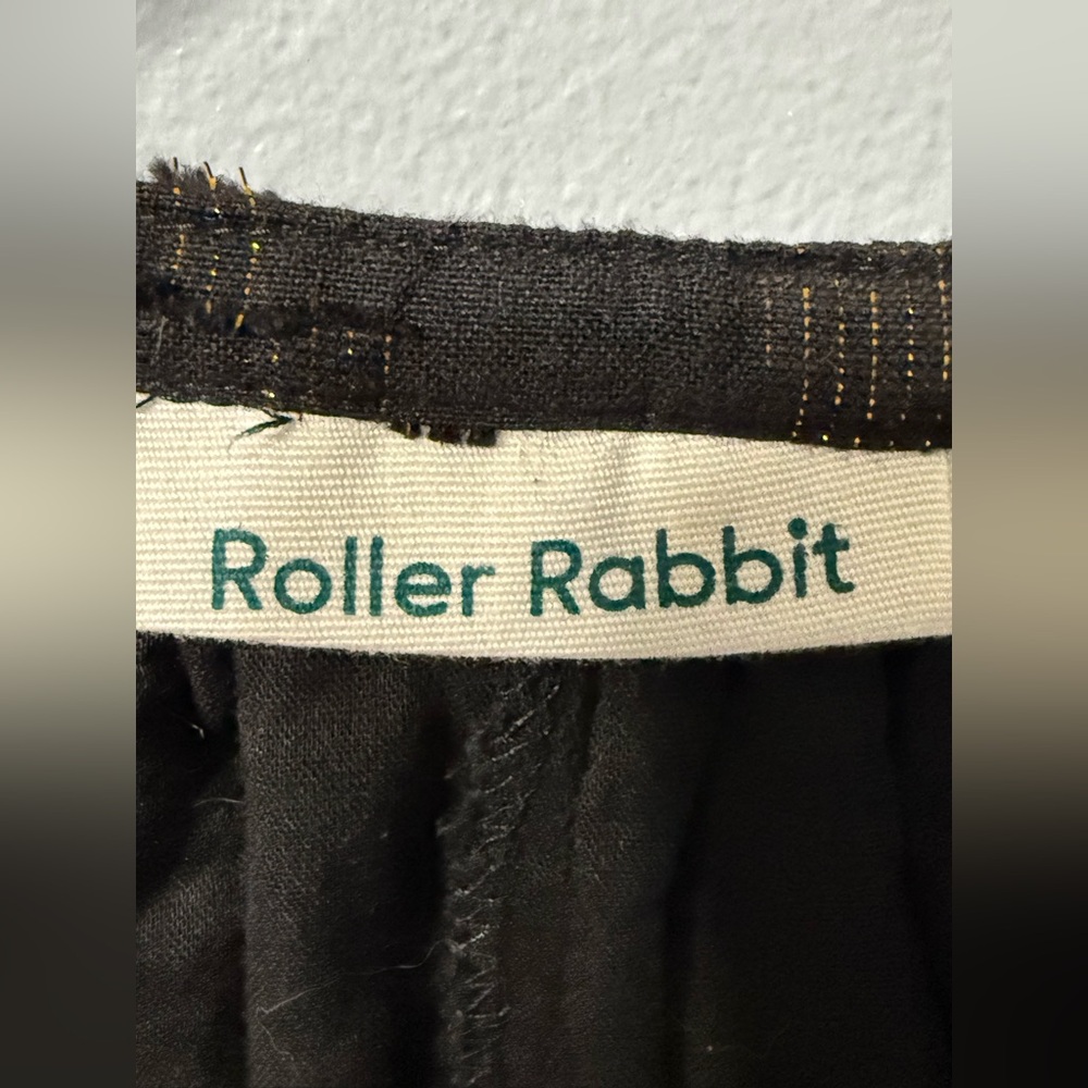 Roller Rabbit Black Gold Metallic Blouse Womens Top XS Holiday Boho Cotton - Picture 7 of 10